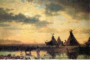 Albert Bierstadt View of Chimney Rock, Ogalillalh Sioux Village in Foreground Sweden oil painting artist